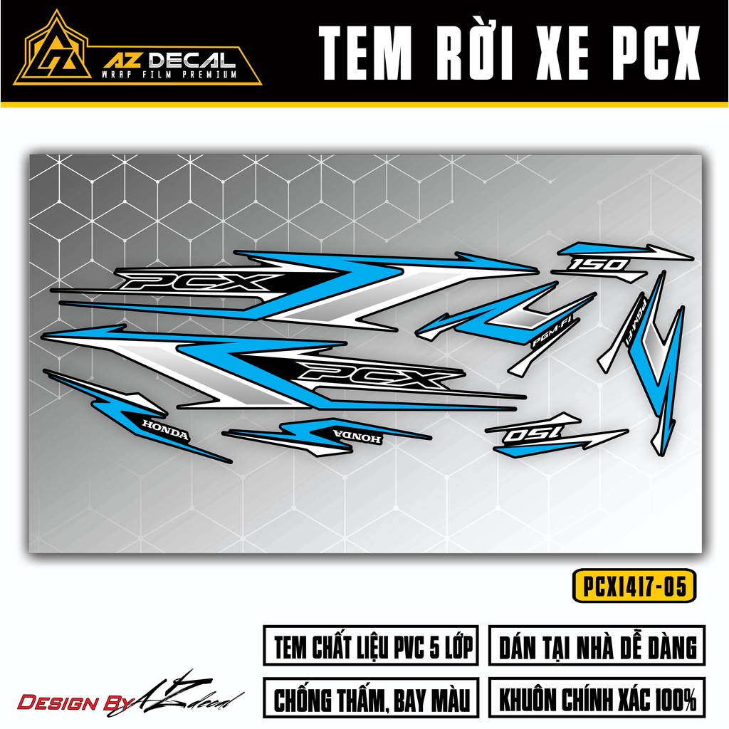 Decal Rời PCX 150 Mẫu Chữ PCX Cách Điệu | PCX-05 | Tem Chế Dán PCX Chống Xước, Chống Nước, Bền Màu