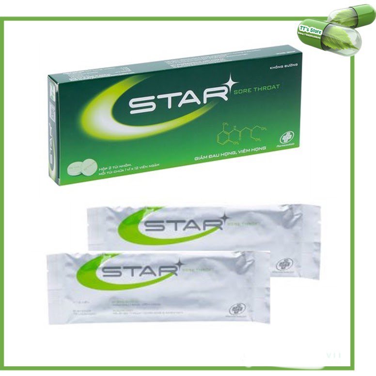 Viên, kẹo ngậm ho, thông mát họng không đường STAR SORE THROAT - màu xanh lá/ xanh dương/cam