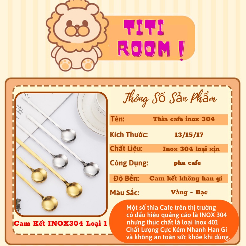 Thìa inox pha cà phê mạ vàng cao cấp sang chảnh Muỗng pha trà dễ thương cán dài
