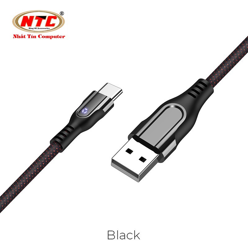 Cáp sạc nhanh và truyền dữ liệu cổng Type-C Hoco U54 2.4A dài 1.2A (hỗ trợ QC3.0 và có đèn led báo sạc) - Hãng phân phối