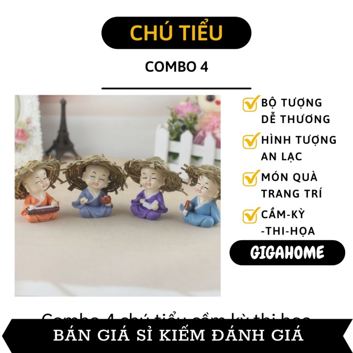 Bộ Tượng Chú Tiểu GIGAHOME Combo 4 Tượng Chú Tiểu Đội Nón Trang Trí Xe Hơi, Bàn Làm Việc 9657