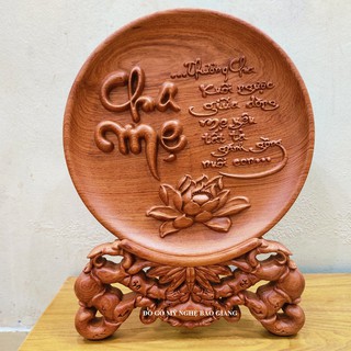 Đĩa trang trí phong thủy khắc chữ CHA MẸ gỗ hương