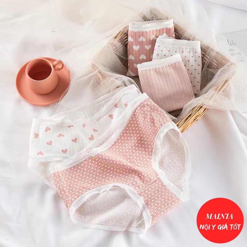 [Có Size M] Quần Lót Nữ Cotton 5 Kiểu Hoạ Tiết Trái Tim Dễ Thương Cao Cấp Loại 1 Mainia Shop