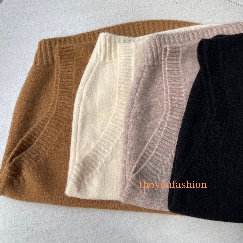 Áo Gile Len Nữ Trơn Cổ V Basic 5 Màu Chất Len Lông Thỏ Mềm Mịn Phong Cách Hàn Quốc Vintage 2021 - thoyeufashion