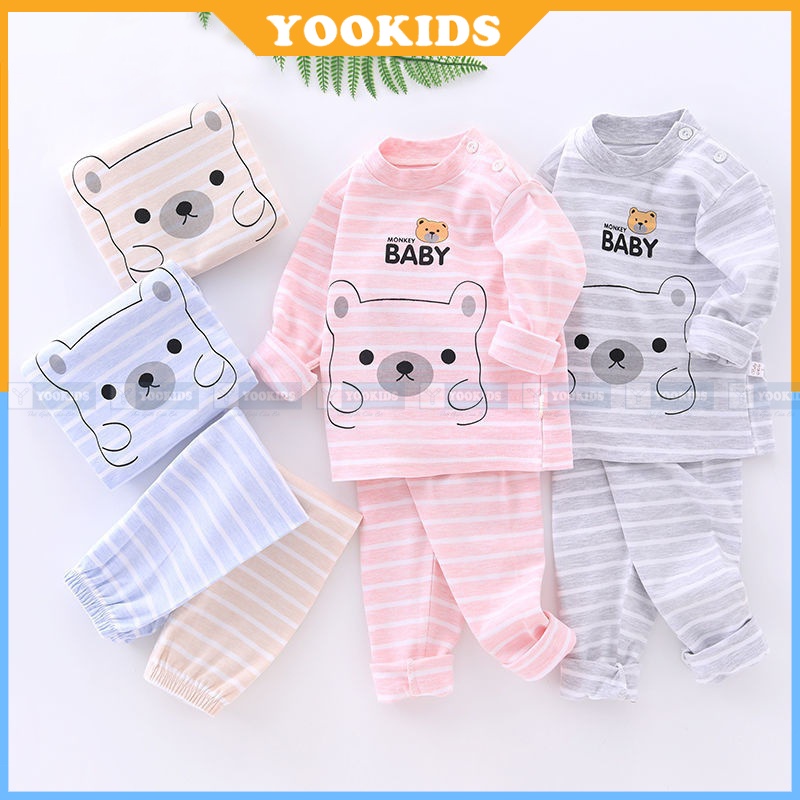 Bộ thu đông cho bé YOOKIDS in hình gấu chất cotton nỉ mềm và ấm, Bộ dài tay cho bé trai bé gái 1 2 3 4 tuổi