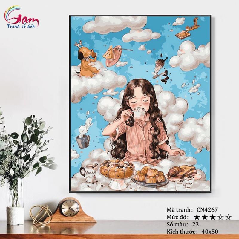 Tranh sơn dầu số hoá Gam cô gái tóc xù căng khung 40x50cm CN4267