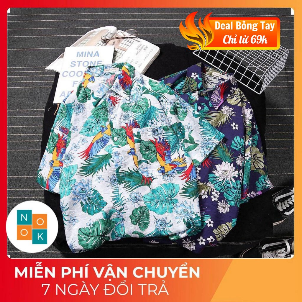 Áo sơ mi hoa quả họa tiết vải Đũi, đi biển cho Nam nữ_ mẫu 002 Sen