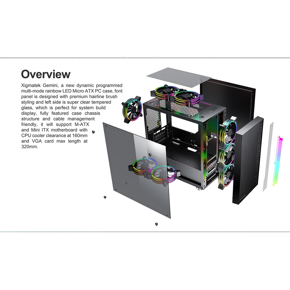 XIGMATEK GEMINI (EN41654) - PREMIUM M-ATX, RGB STRIP - New - Chính Hãng Mai Hoàng