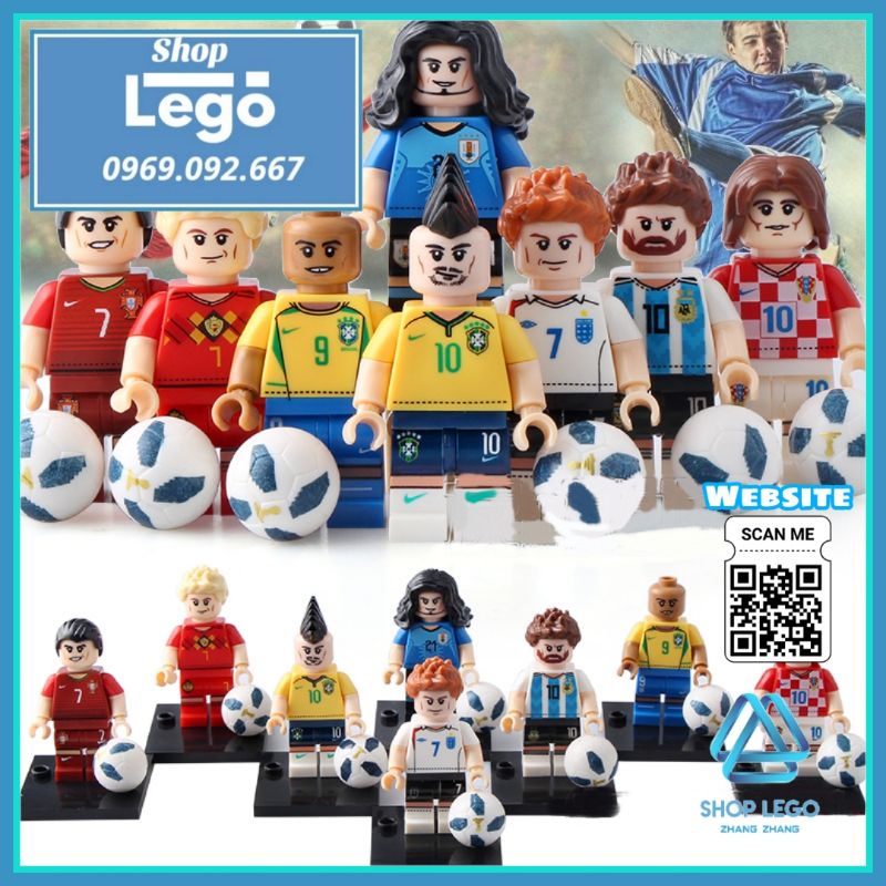 Xếp hình mô hình cầu thủ bóng đá nổi tiếng gồm Ronaldo - Messi - Cavani Lego Minifigures Koruit KT1003