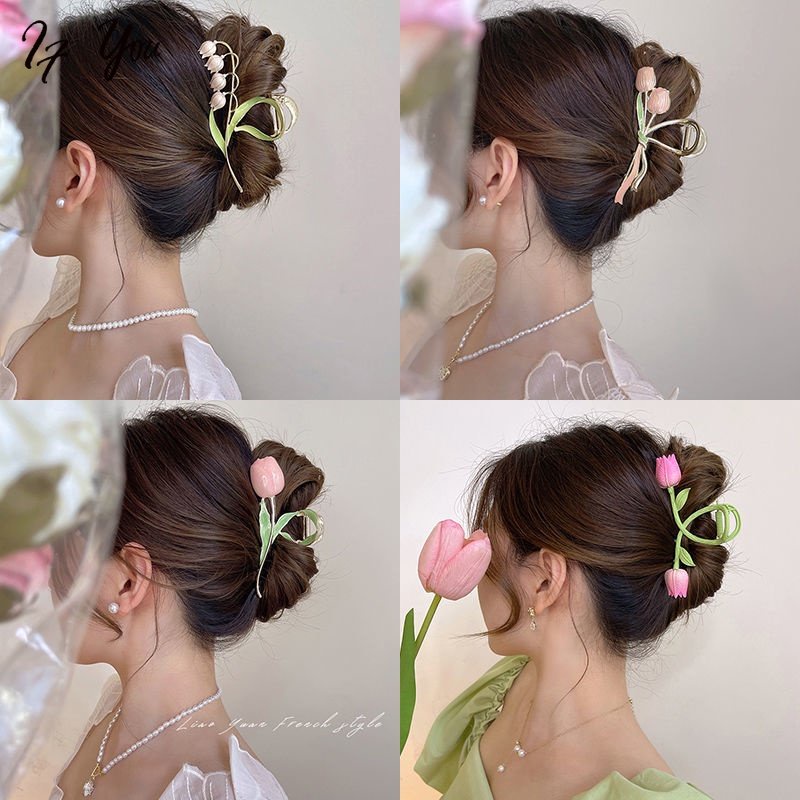 Kẹp tóc nữ AY bằng kim loại hình hoa tylip/ bươm bướm/ hoa chuông thời trang