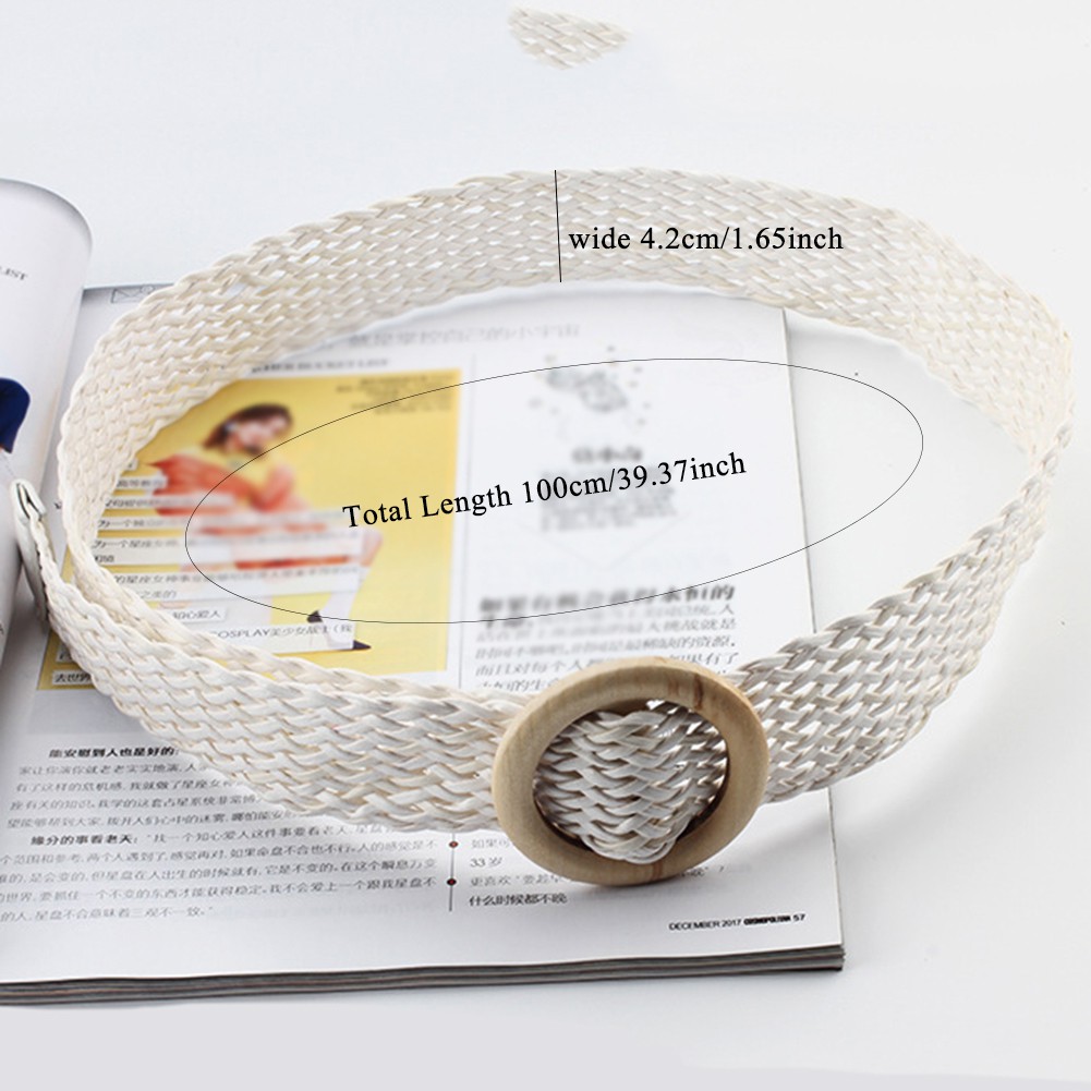 Thắt lưng bện dây khóa gỗ tròn thời trang nữ