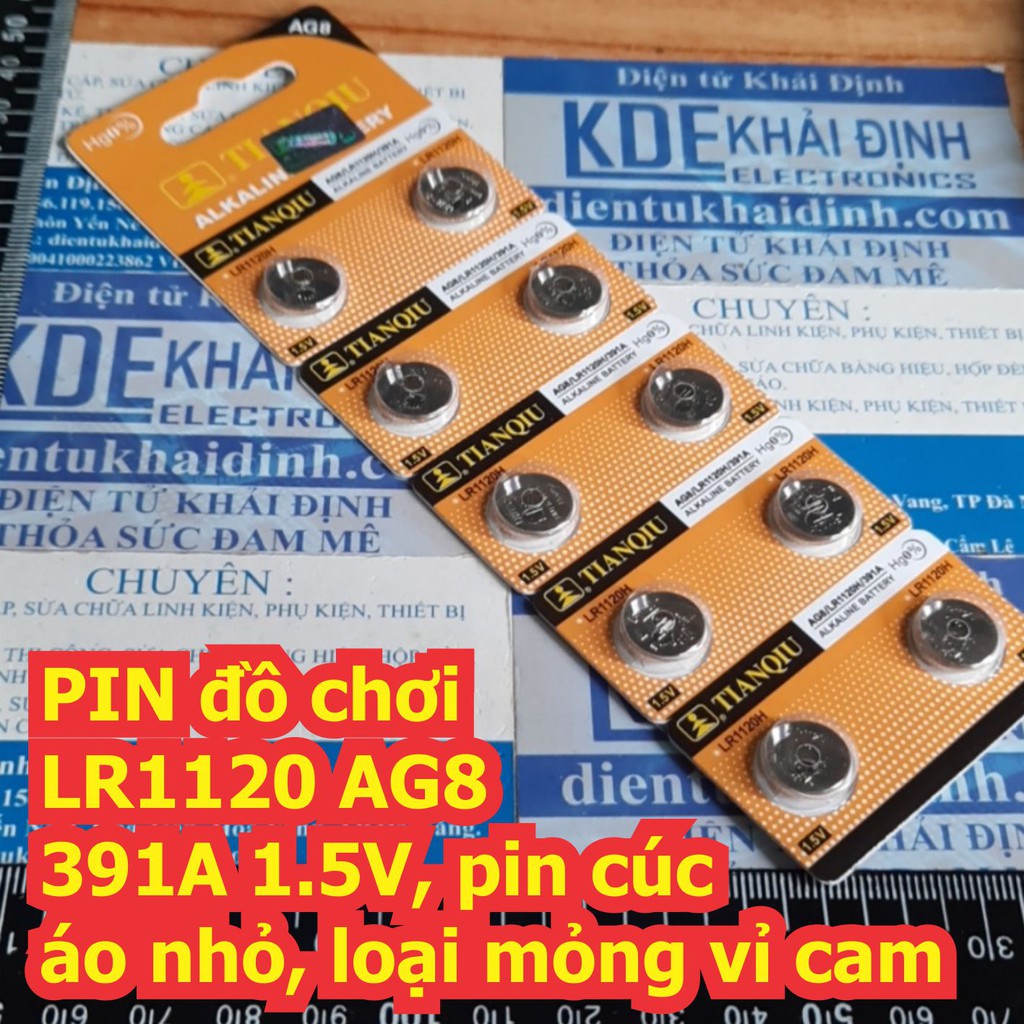 vỉ 10 viên PIN đồ chơi LR1120 AG8 391A 1.5V, pin cúc áo nhỏ, loại mỏng vỉ cam kde6995