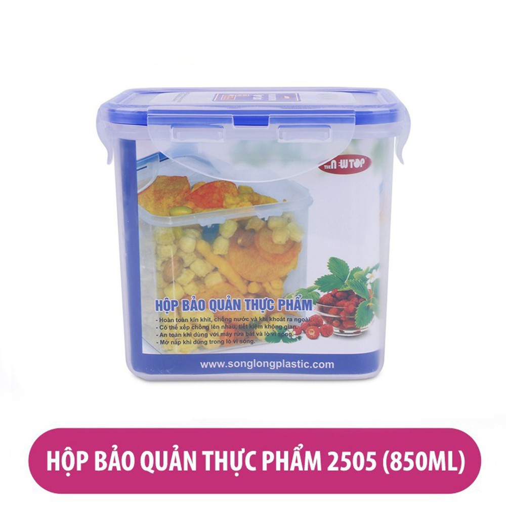 Hộp đựng thực phẩm 1220ml, 850ml, 450ml, 300ml Song Long Plastic Four Lock nhựa có nắp đậy
