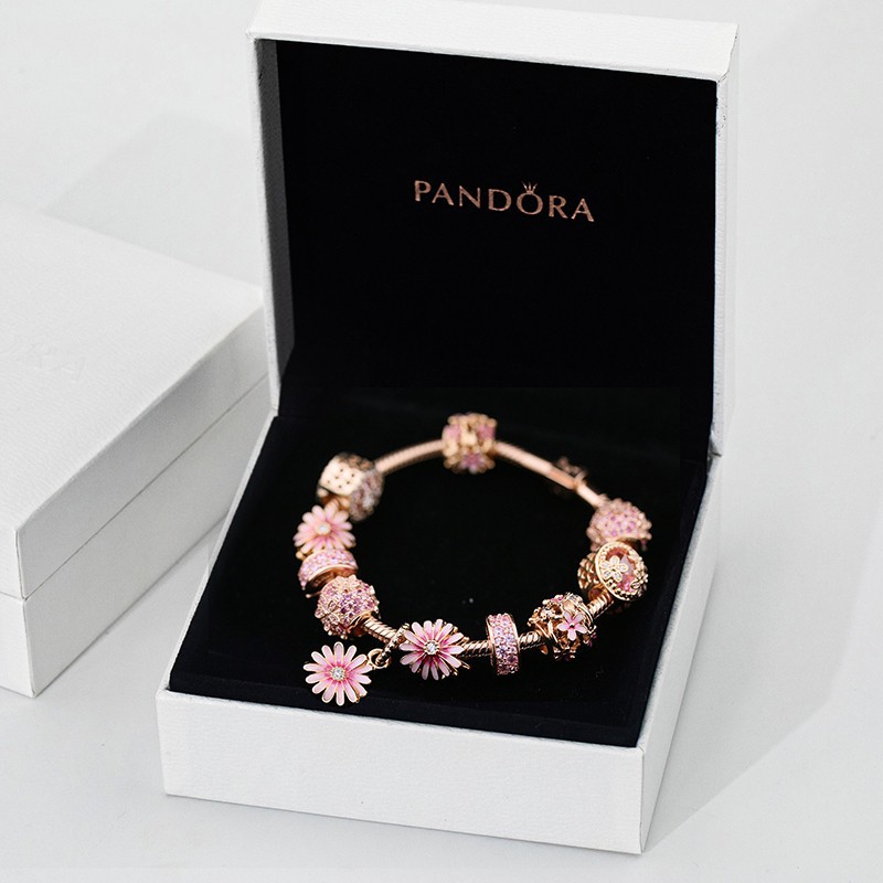 Pandora Vòng Đeo Tay Họa Tiết Hoa Cúc Màu Vàng Hồng Lấp Lánh Xinh Xắn Thời Trang Cho Nữ Pandora Pandora 's Pandora (Màu Hồng) D001