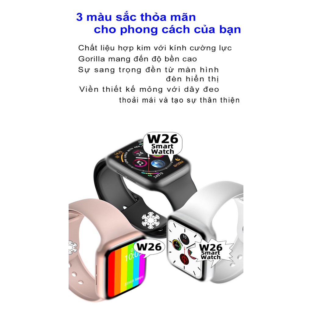 Đồng hồ thông minh mới W26 1.75 inch Nhịp tim ECG Huyết áp IP68 chống nước