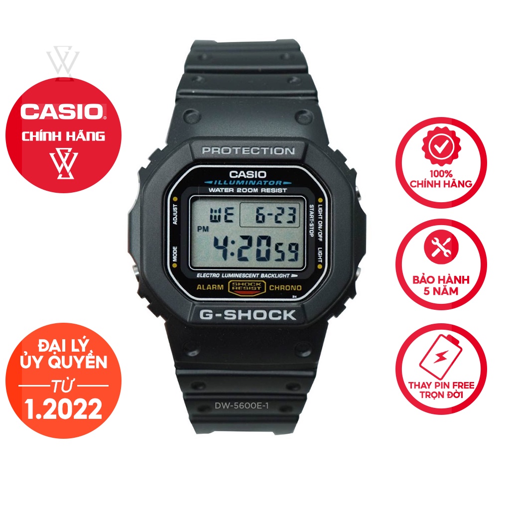 Đồng Hồ Điện Tử Nam Casio G-Shock WATCHSTORE DW-5600E-1VDF, Mặt Kính Khoáng 43mm, Dây Nhựa, Vỏ Nhựa Cao Cấp