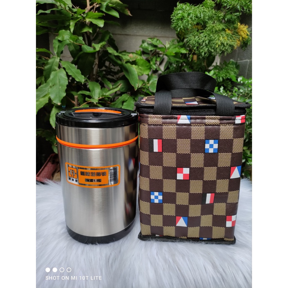 Combo hộp cơm inox 1900ml + túi Da Hàn Quốc giữ nhiệt - cao 23cm x rộng 13cm