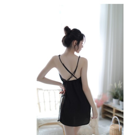 MẪU MỚI *Váy Ngủ Lụa Pha Ren Xẻ Eo Quai Chéo Sexy Gợi Cảm