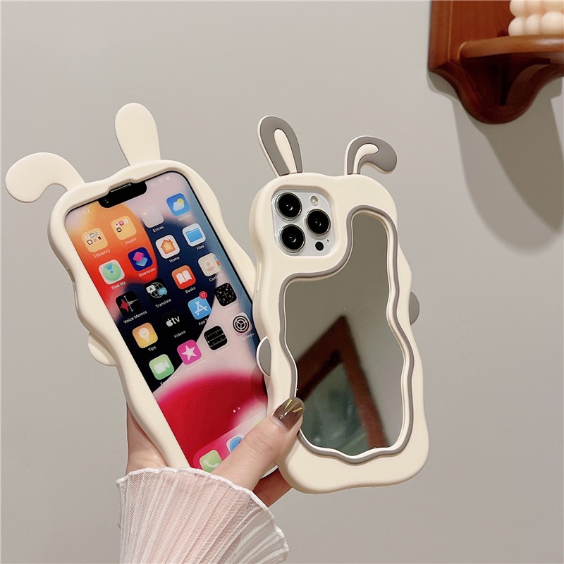 Ốp Điện Thoại silicone Dẻo Gắn Gương Trang Điểm Hình Tai Thỏ 3D Dễ Thương Cho iphone 13 12 11 Pro Max Xs XR X 8Plus 7Plus