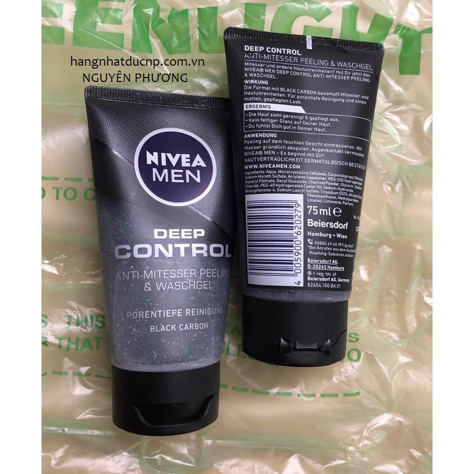 GEL RỬA MẶT NIVEA MEN Deep Control Anti-Blackhead Peeling – 75ml