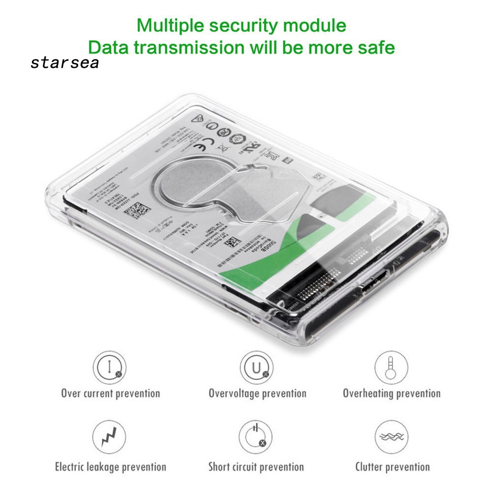 STSE_Transparent 2.5 Inch SATA to USB3.0 Mobile HDD SSD Case Box External Enclosure
