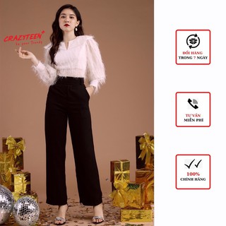 Aó kiểu croptop nữ CRAZYTEEN lông nhũ sang trọng (LC0258)