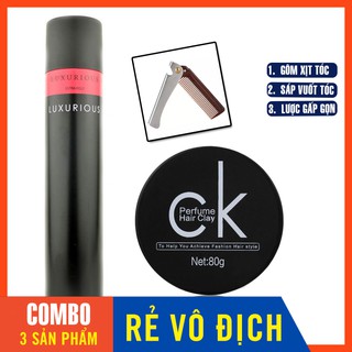 Sáp vuốt tóc ck perfume hair clay & gôm xịt tóc luxurious - tặng lược gấp gọn
