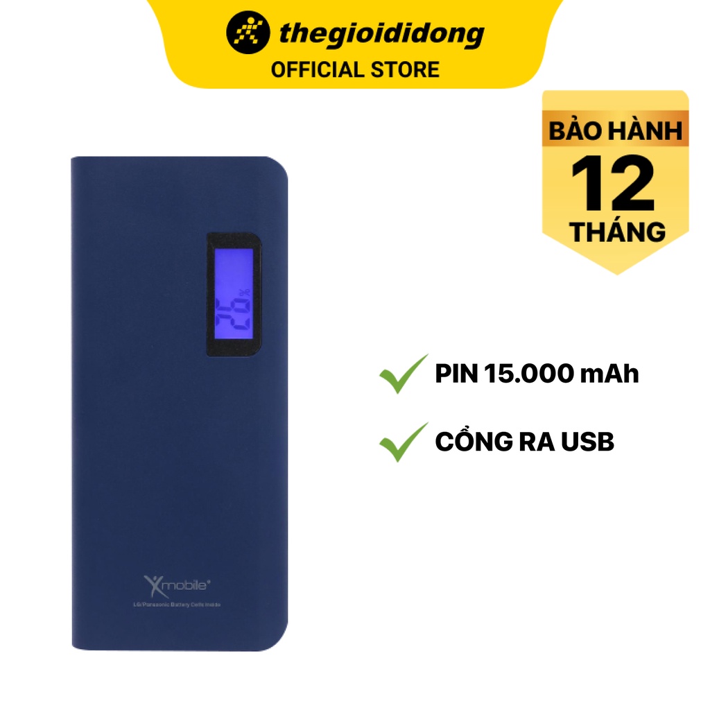 Pin sạc dự phòng Xmobile LA Y615N Xanh 15000mAh Micro USB/2 cổng USB - Chính hãng BH 12 tháng