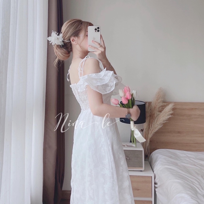 Đầm maxi voan tơ bèo hoa nổi nina le