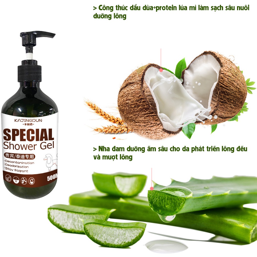 Sữa tắm cho chó mèo KAJINGDUN dưỡng chất nha đam ,dầu dừa lúa mạch cấp ẩm sâu da dưỡng lông - 500ml