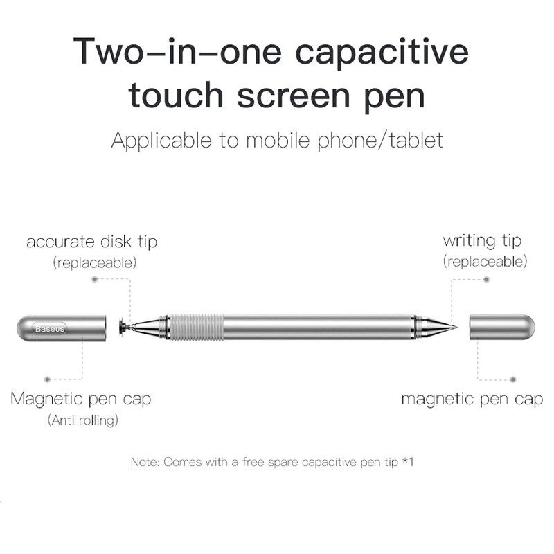 Bút cảm ứng 2 đầu 2 in 1 Baseus cho điện thoại mày tính bảng iPhone iPad Samsung window PC