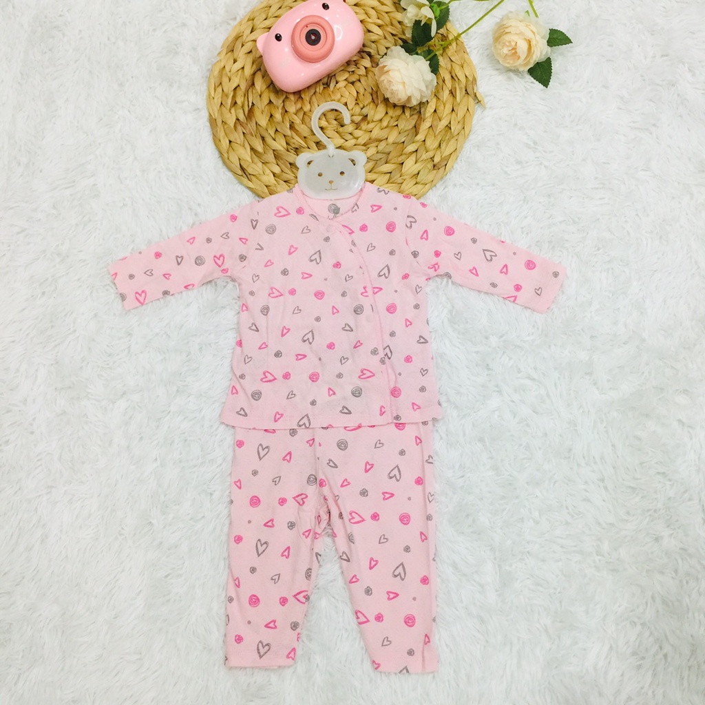 Bộ quần áo sơ sinh thu đông dài tay cài lệch cho bé trai bé gái Lullaby Nhật Hoa Lamiha sale sốc size 0-6M