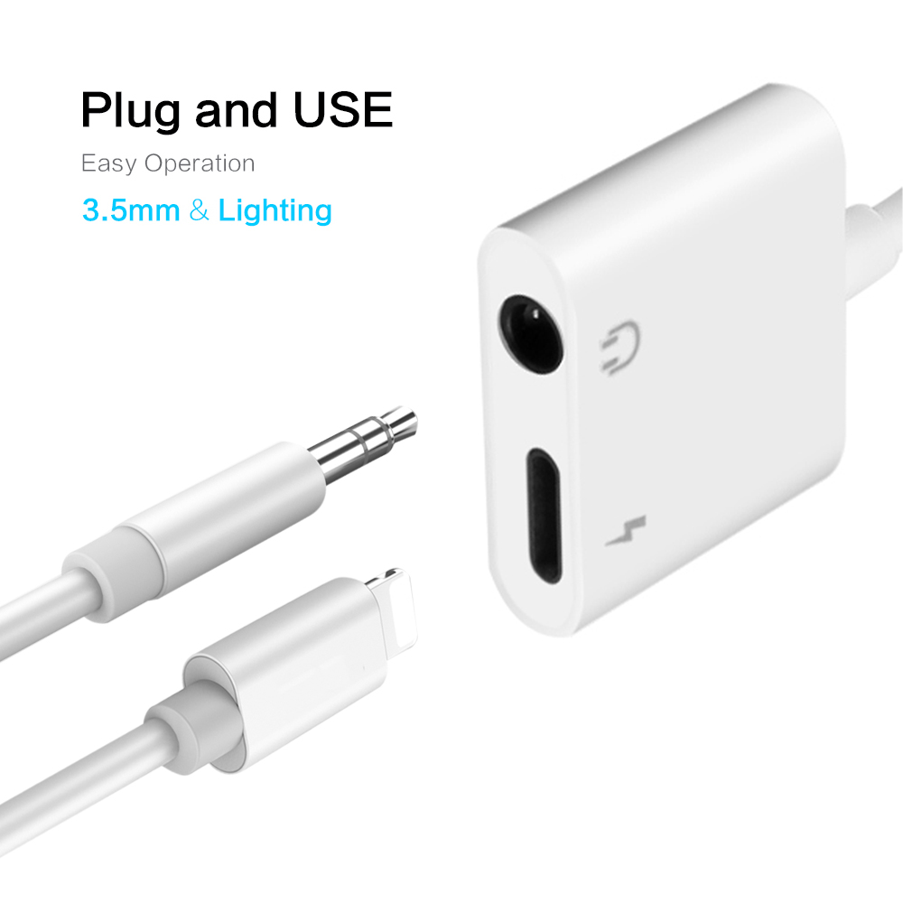 Thiết bị chuyển đổi âm thanh KEBIDUMEI 2 trong 1 từ cổng Lightning sang 3.5mm Aux