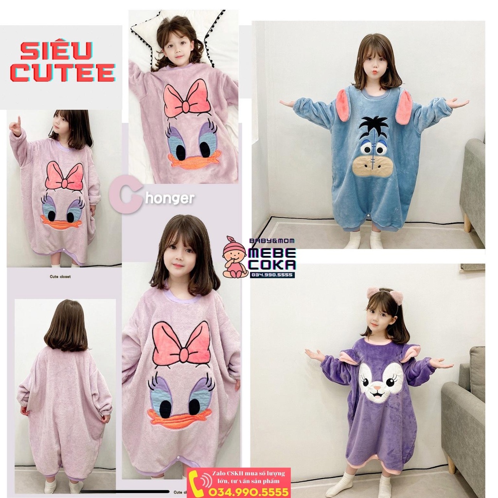 Túi ngủ cho bé từ 1 đến 10 tuổi họa tiết LỪA EEYORE XANH, chất liệu lông xù HÀNG LOẠI 1