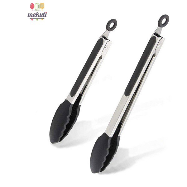 Kẹp gắp thức ăn silicone tay cầm inox 304 dày 0.6mm chống trượt & chống dính