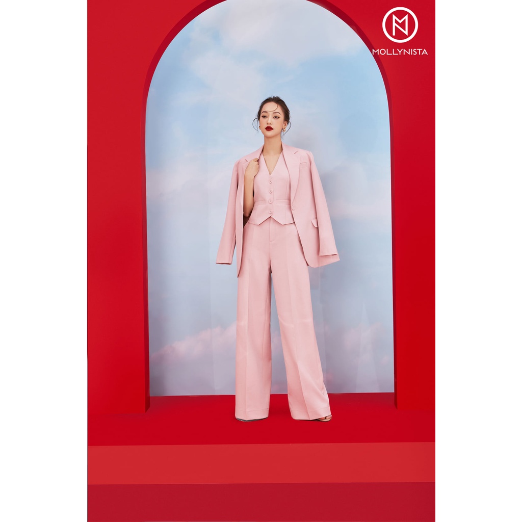 MOLLYNISTA - Áo Rosa gile hồng 4 nút quyến rũ nữ tính thiết kế cao cấp đi chơi đi tiệc gợi cảm