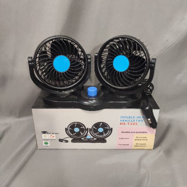 Quạt máy đôi mini 12V, xoay 360 tiện ích trên ô tô, xe hơi cao cấp