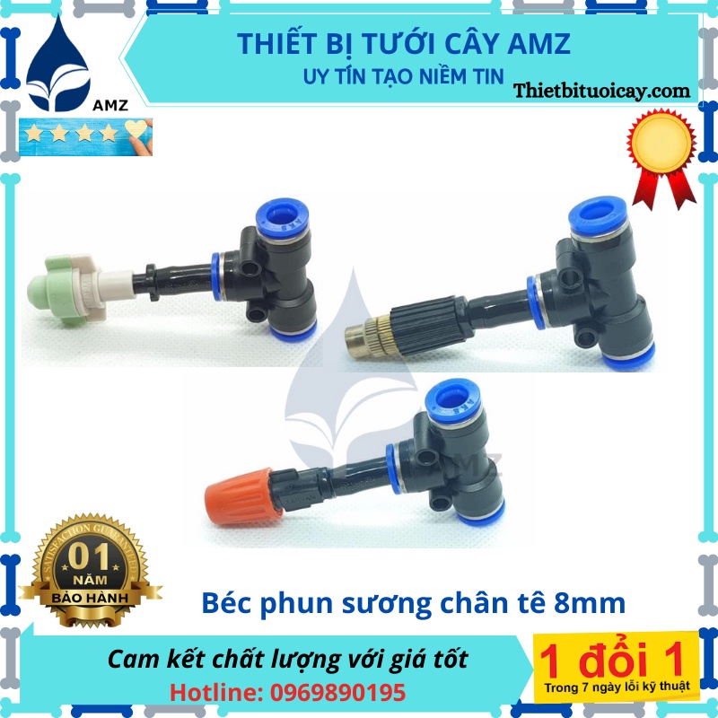 Béc phun sương đơn kèm T 8mm - góc 8 - nối 8mm