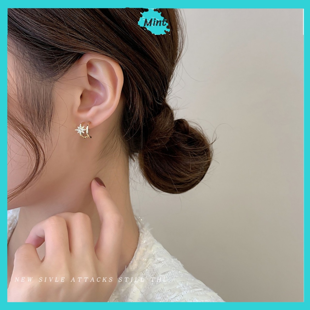 Khuyên Tai Nữ ❤️KHÔNG GÂY DỊ ỨNG❤️ Khuyên Tai Cong Hình Sao Đính Đá Đơn Giản Phong Cách Hàn Quốc