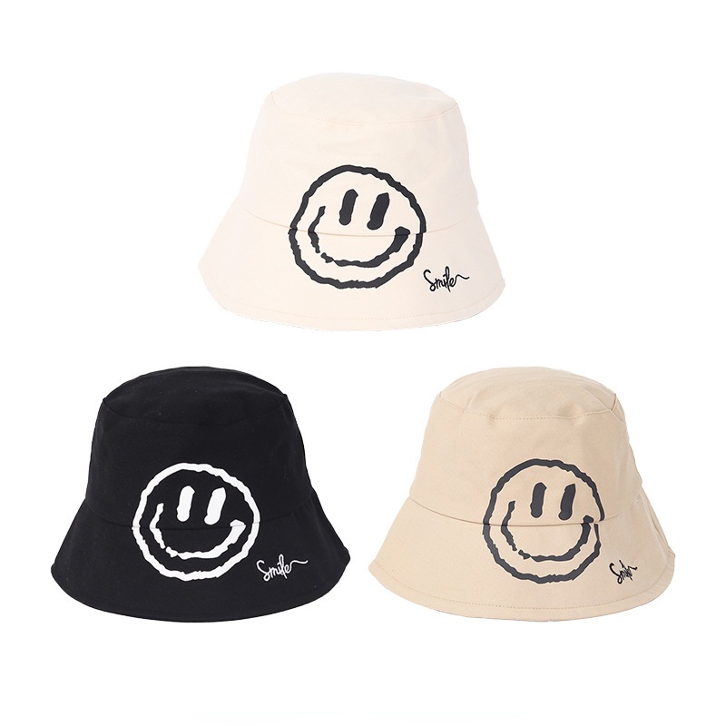 Nón xô LINJW thêu hình mặt cười thời trang