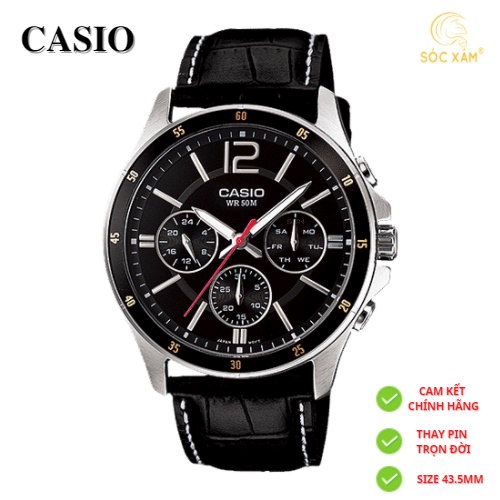 Đồng hồ nam thể thao ❤️ Đồng hồ đeo tay nam thời trang Casio MTP-1374L-1A dây da chính hãng chống nước tốt