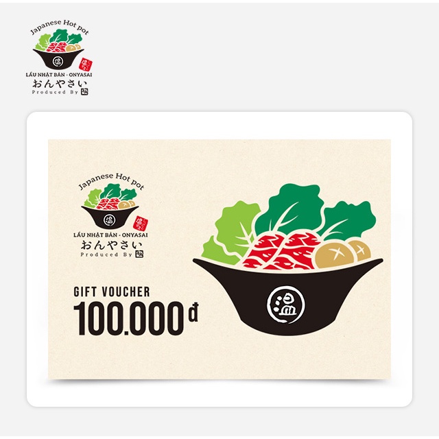 Hồ Chí Minh [Evoucher] Phiếu quà tặng On-Yasai Shabu Shabu 100K