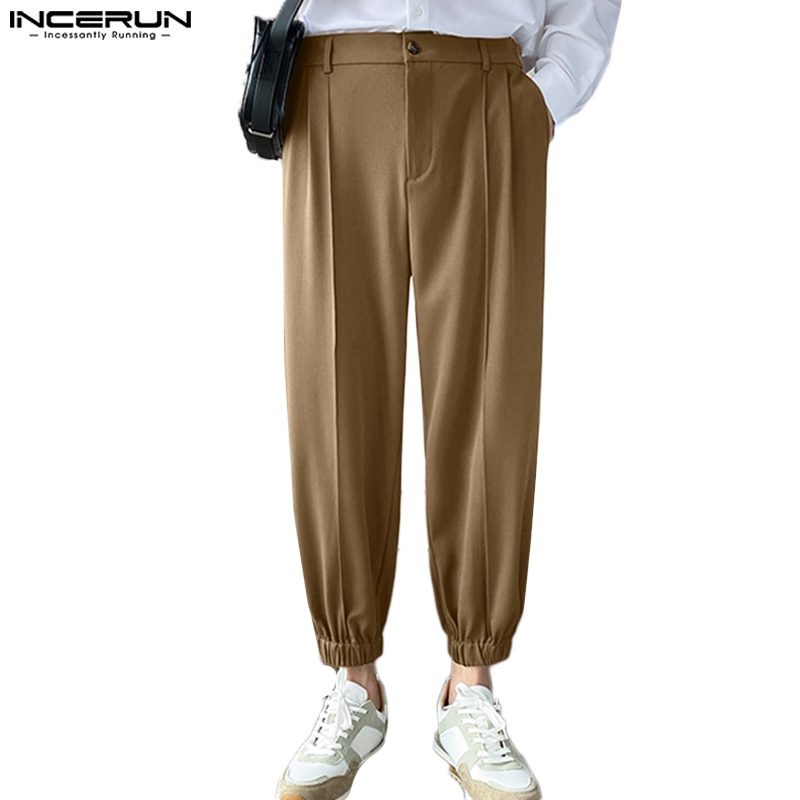 Quần dài ống rộng INCERUN màu trơn thoải mái phong cách thời trang cho nam
