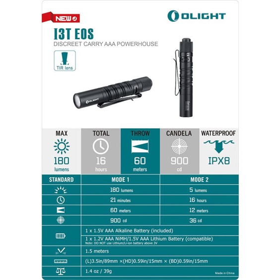 ĐÈN PIN OLIGHT i3T EOS max 180 lumens