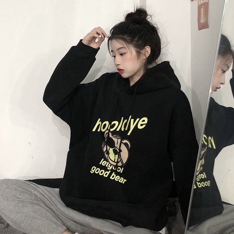 Áo hoodie Zhelihangfei dáng rộng họa tiết hoạt hình xinh xắn dễ phối đồ