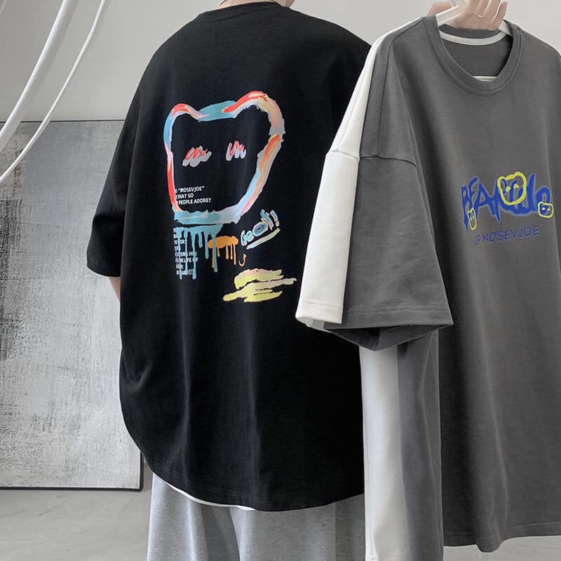 Áo thun unisex dáng rộng tay lỡ in chữ Mose kiểu dáng hàn quốc nam nữ mặc được 3 màu trắng đen xám Xưởng Sỉ Nguyễn Hoa
