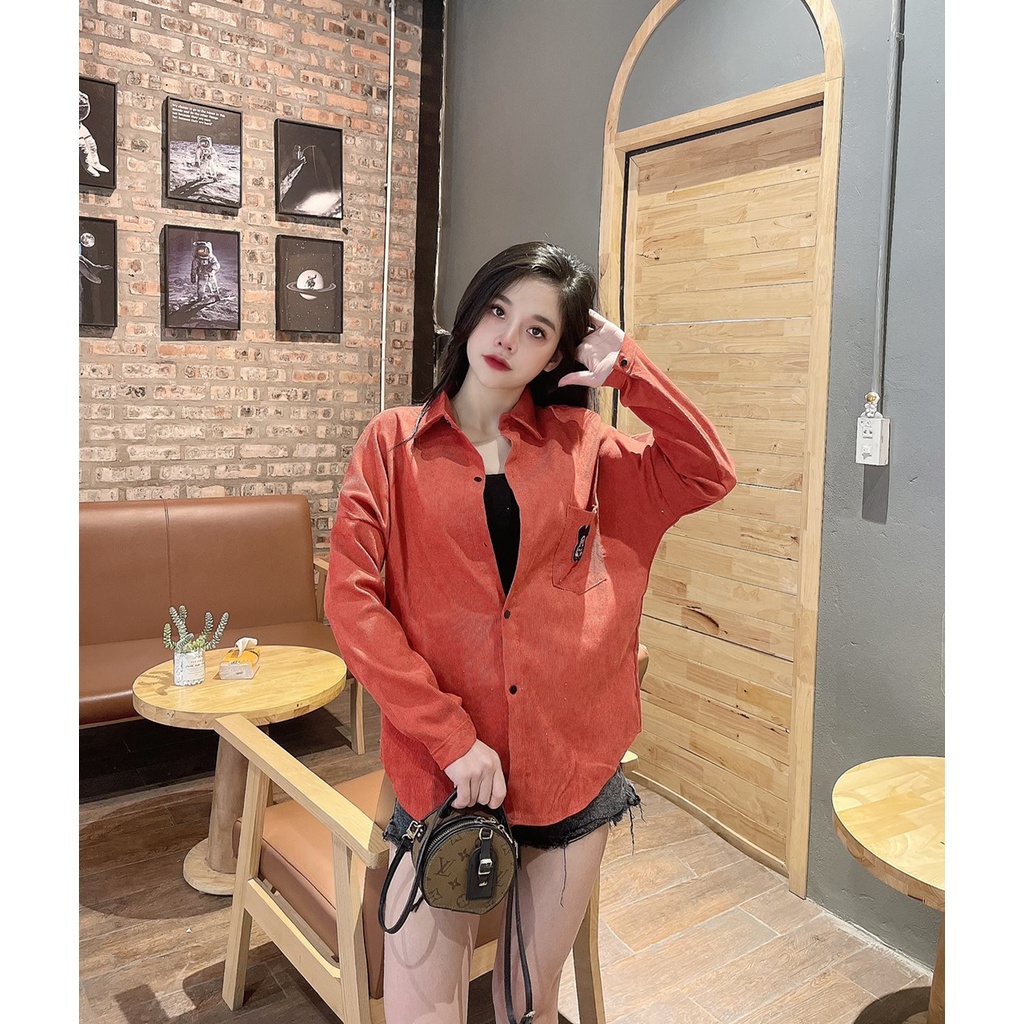 LOVI SHOP - Áo sơ mi nhung tăm thêu hình mickey 8 màu xinh