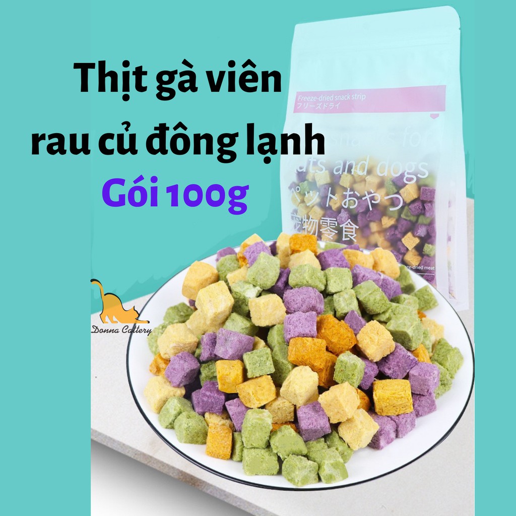 VIÊN THỊT GÀ RAU CỦ SẤY KHÔ BỔ SUNG CHẤT XƠ CHO CHÓ MÈO GÓI 100g