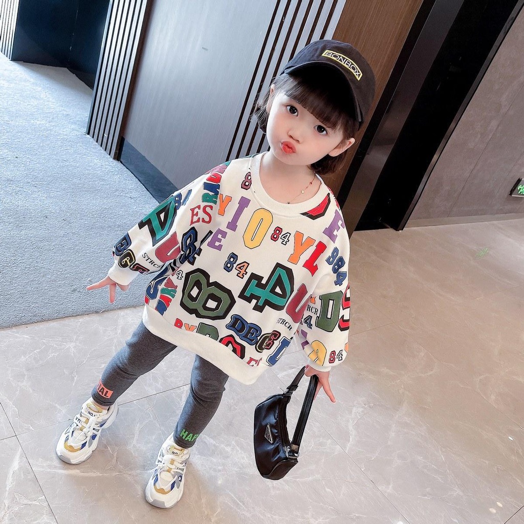 [~Sản Phẩm Dễ Thương~] Bộ Áo Sweater Cotton Màu Trơn Phong Cách Hàn Quốc Thời Trang Xuân Thu Cho Bé Gái