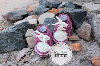 Giày len handmade/ giày bata tím trắng cho bé trai/gái